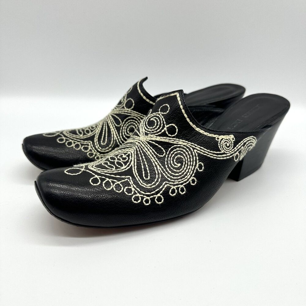Jessica Bennett Leather Heeled Mule 8 Embroidered Black Bootie Festival Cosplay